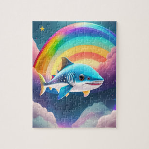 Schattigee kleine Baby haai vliegen met regenboog Legpuzzel