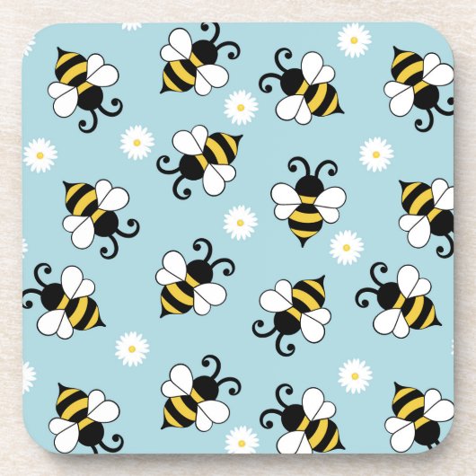 Schattigee kleine bijen en madeliefjes bloemenpatr bier onderzetter (Voorkant)