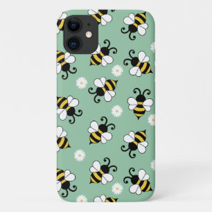 Schattigee kleine bijen en madeliefjes bloemenpatr iPhone 11 hoesje