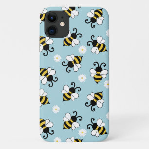 Schattigee kleine bijen en madeliefjes bloemenpatr iPhone 11 hoesje