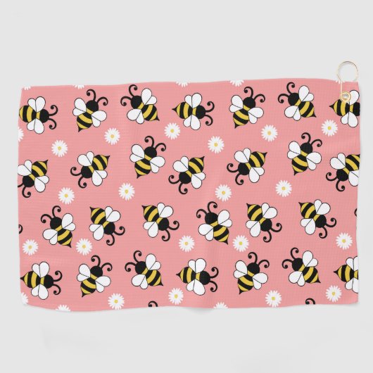 Schattigee kleine bijen en madeliefjes bloemenpatr golfhanddoek (Horizontaal)