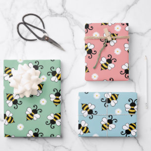 Schattigee kleine bijen en madeliefjes bloemenpatr inpakpapier vel