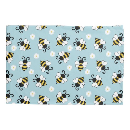 Schattigee kleine bijen en madeliefjes bloemenpatr kussensloop (Achterkant)
