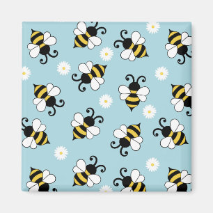 Schattigee kleine bijen en madeliefjes bloemenpatr magneet