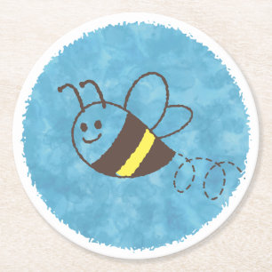 Schattigee kleine bijen vliegende blauwe Waterverf Ronde Kartonnen Onderzetter