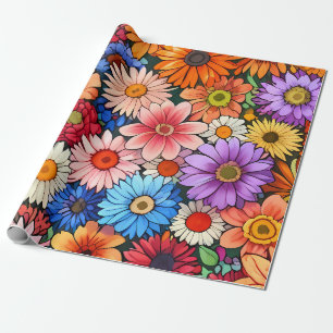 Schattigee kleine bloemhoofdjes cadeaupapier