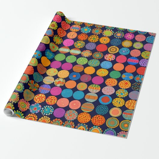 Schattigee kleine bloemhoofdjes cadeaupapier (Uitgerold)