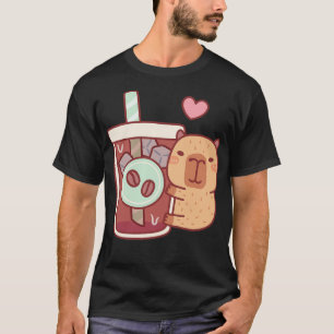 Schattigee kleine capybara knuffels ijskoffie t-shirt