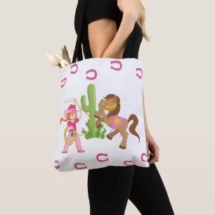 Schattigee kleine cowgirl en Pony Tote Bag