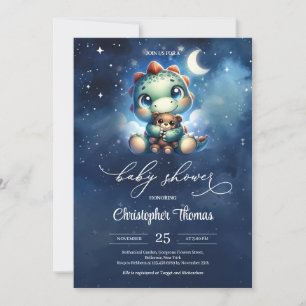 Schattigee kleine dinosaurus aan sterrenhemel kaart