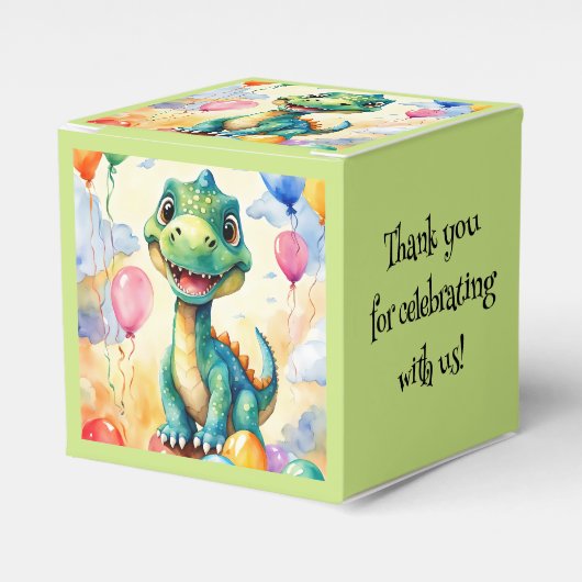 Schattigee kleine dinosaurus met veel kleurrijke b bedankdoosjes (Voorkant Zijde)