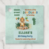 Schattigee kleine dinosaurusjongen 1e verjaardagsf bedankjes labels (Voorkant)