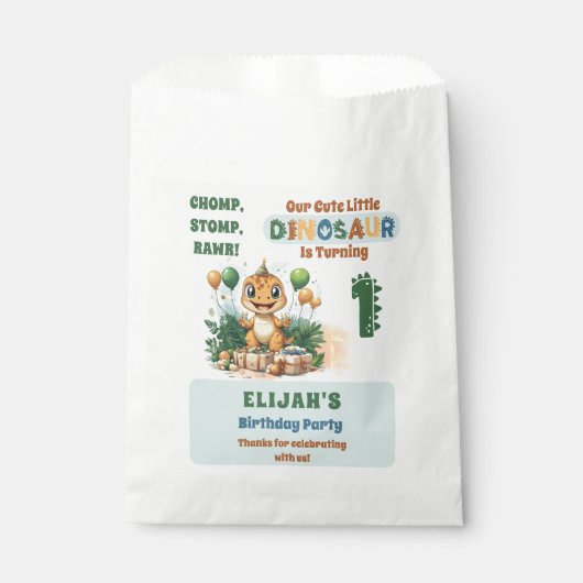 Schattigee kleine dinosaurusjongen 1e verjaardagsf bedankzakje (Voorkant)