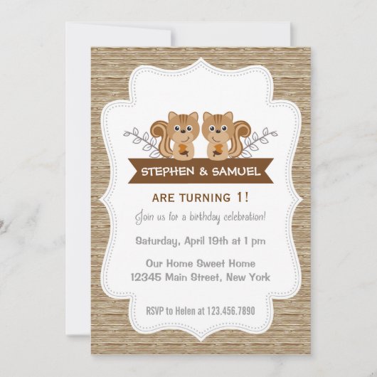 Schattigee kleine eekhoorn verjaardag uitnodiging (Voorkant)
