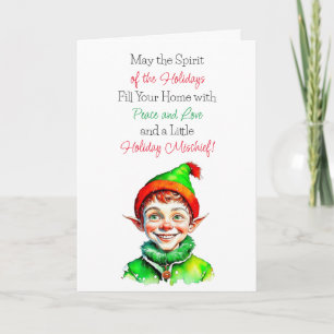 Schattigee kleine elf kerstzegeningen kaart