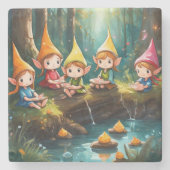 Schattigee kleine elfen in de rivier stenen onderzetter (Voorkant)