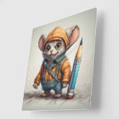 Schattigee kleine fantasy creature potlood artiest vierkante klok (Hoek)