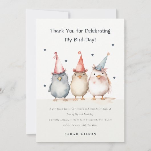 Schattigee Kleine Feestvogels Waterverf Kinderen V Bedankkaart (Voorkant)