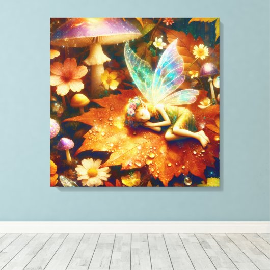 Schattigee kleine grillige fee slapen canvas afdruk (Insitu (Houten vloer))