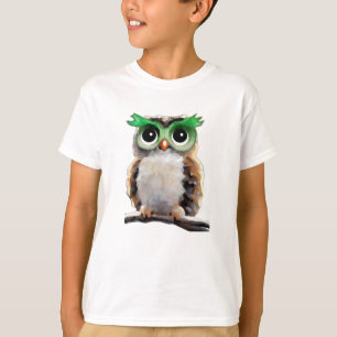 Schattigee Kleine Groene en Tan Uil T-shirt