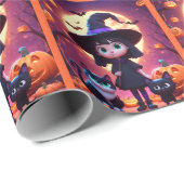 Schattigee kleine heks met katten en pompoenen, Ha Cadeaupapier (Rol Hoek)