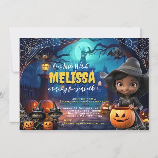 Schattigee kleine heks spooktacular verjaardagsuit kaart (Voorkant)