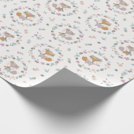Schattigee Kleine Herfst Vos met bloemetjes in zac Cadeaupapier