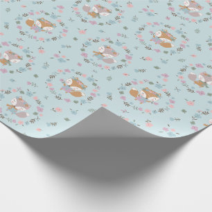 Schattigee Kleine Herfst Vos met bloemetjes in zac Cadeaupapier