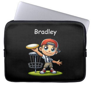 Schattigee kleine jongen die diskgolf speelt geper laptop sleeve