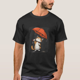 Schattigee kleine kat onder rood paraplu kostuum t-shirt
