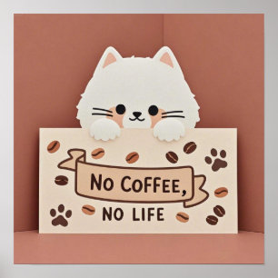 Schattigee Kleine kattenpootafdrukken en koffiebon Poster