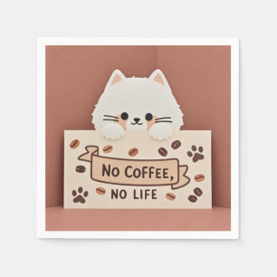 Schattigee Kleine kattenpootafdrukken en koffiebon Servet