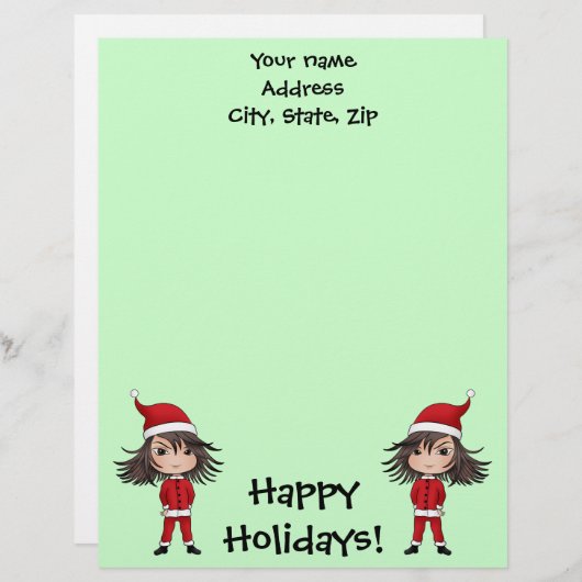 Schattigee kleine kerst elf chibi custom briefhoofd (Voorkant / Achterkant)