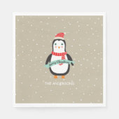 Schattigee kleine kerst Penquin "Vrolijk kerstfees Servet (Voorkant)