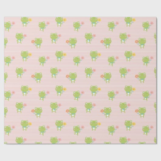 Schattigee kleine kikkertjes met bloemetjes op roz cadeaupapier (Vlak)