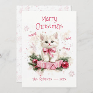 Schattigee Kleine Kitten Roze Kerst Kaart