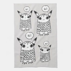 Schattigee kleine monster cartoon theedoek