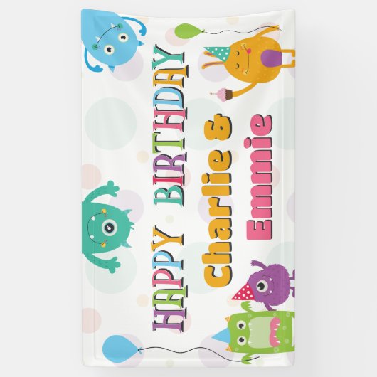 Schattigee kleine monsters verjaardagsfeestje, elk spandoek (Verticaal)