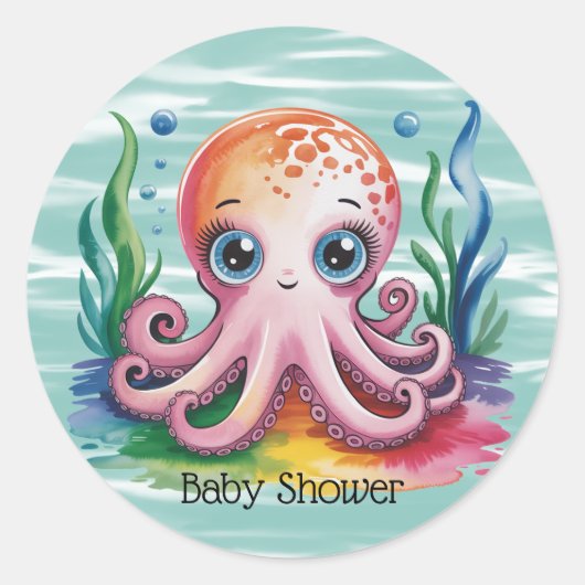 Schattigee kleine octopus onder het Zee Ronde Sticker (Voorkant)