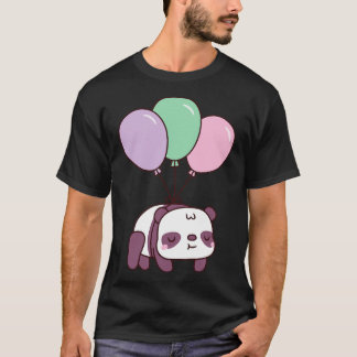 Schattigee kleine panda vliegen met ballonnen t-shirt