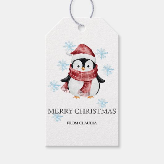Schattigee kleine pinguïn gepersonaliseerd kerstca cadeaulabel (Voorkant)