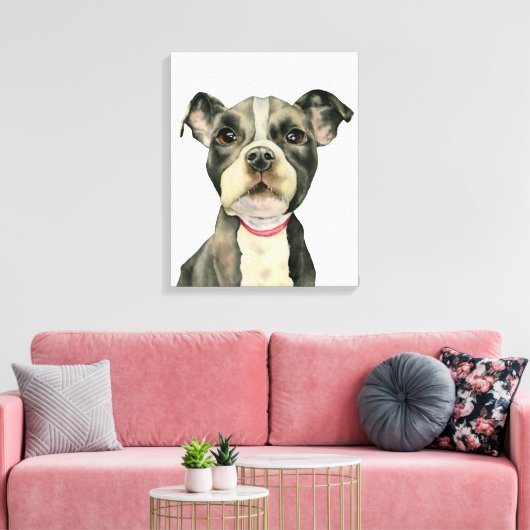 Schattigee Kleine Pit Bull Puppy Waterverf Schilde Canvas Afdruk (Insitu (Woonkamer))