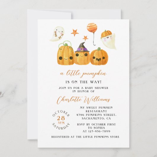 Schattigee kleine pompoen op de weg Baby shower Kaart (Voorkant)