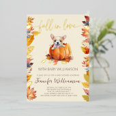 Schattigee kleine pompoen puppy Herfst in liefde B Folie Uitnodiging (Staand Voorkant)
