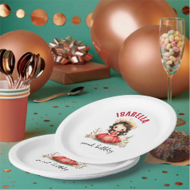 Schattigee kleine prinses met rode jurk papieren bordje