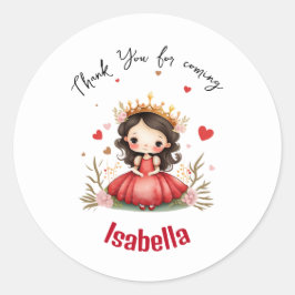 Schattigee kleine prinses met rode jurk ronde sticker