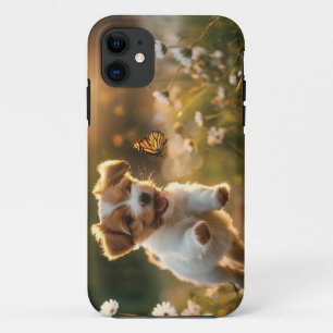 Schattigee kleine puppy achterna een vlinder iPhone 11 hoesje