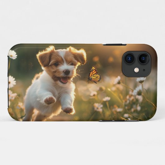 Schattigee kleine puppy achterna een vlinder Case-Mate iPhone case (Achterkant (horizontaal))