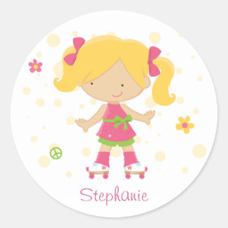 Schattigee kleine rollerskater meisje gepersonalis ronde sticker