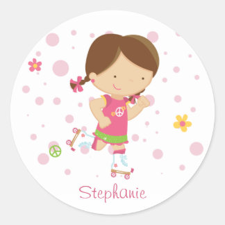 Schattigee kleine rollerskater meisje gepersonalis ronde sticker